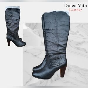 Dolce Vita Tall High Heel Black Leather Knee Boot Dress Street Mob Women 8.5